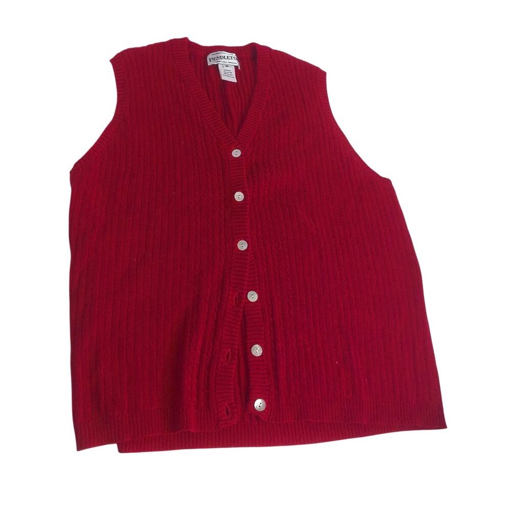 Vintage Pendleton Basic Red Cotton Cable Sweater … - image 1